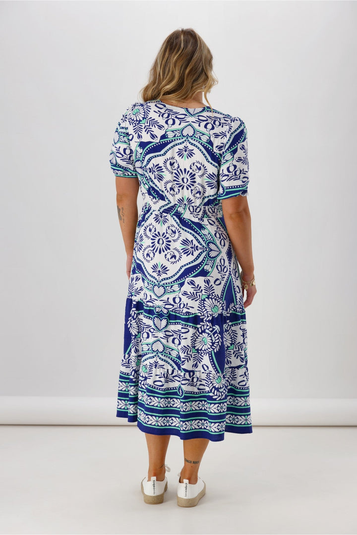 Gloss The Label Daly Border Print Dress Blue