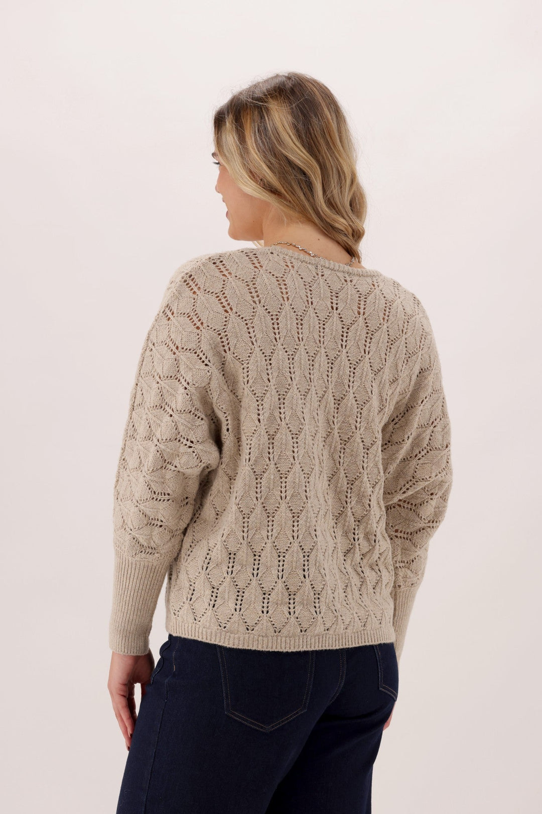 Gloss The Label Downten Pointelle V Neck Sweater Oatmeal