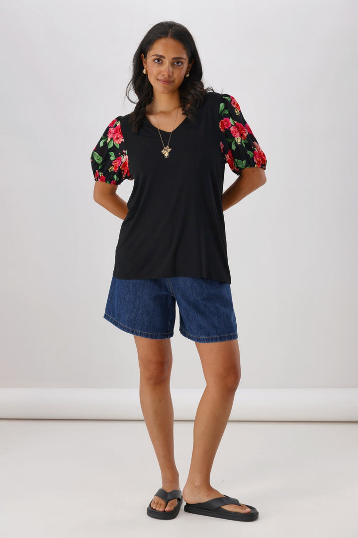 Gloss The Label Eclipse Rosewood Contrast Sleeve Top Black