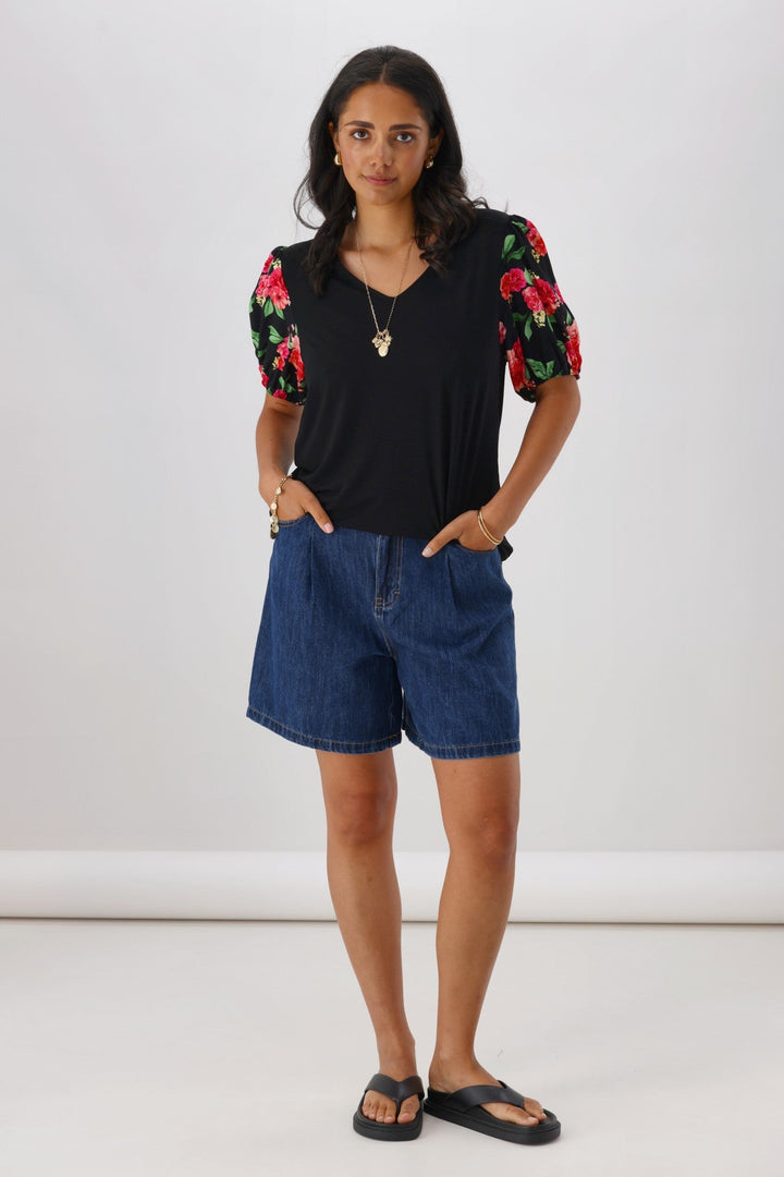 Gloss The Label Eclipse Rosewood Contrast Sleeve Top Black