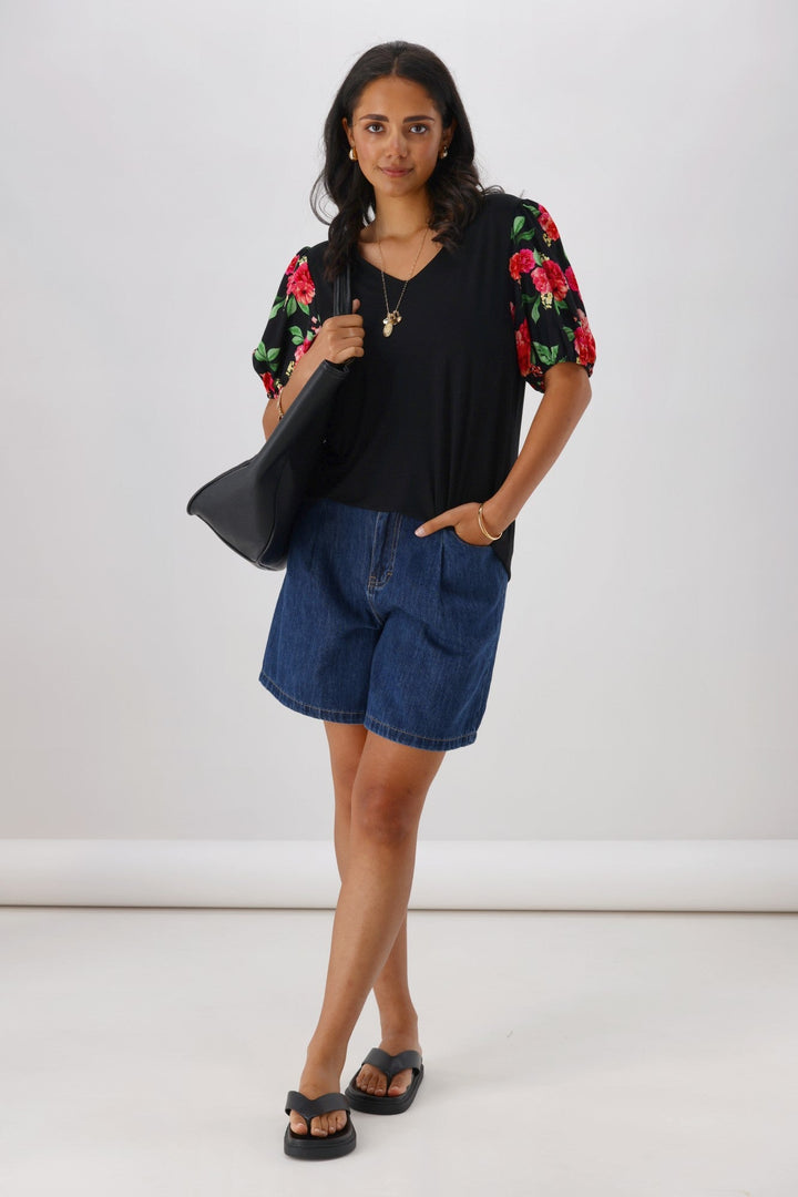 Gloss The Label Eclipse Rosewood Contrast Sleeve Top Black