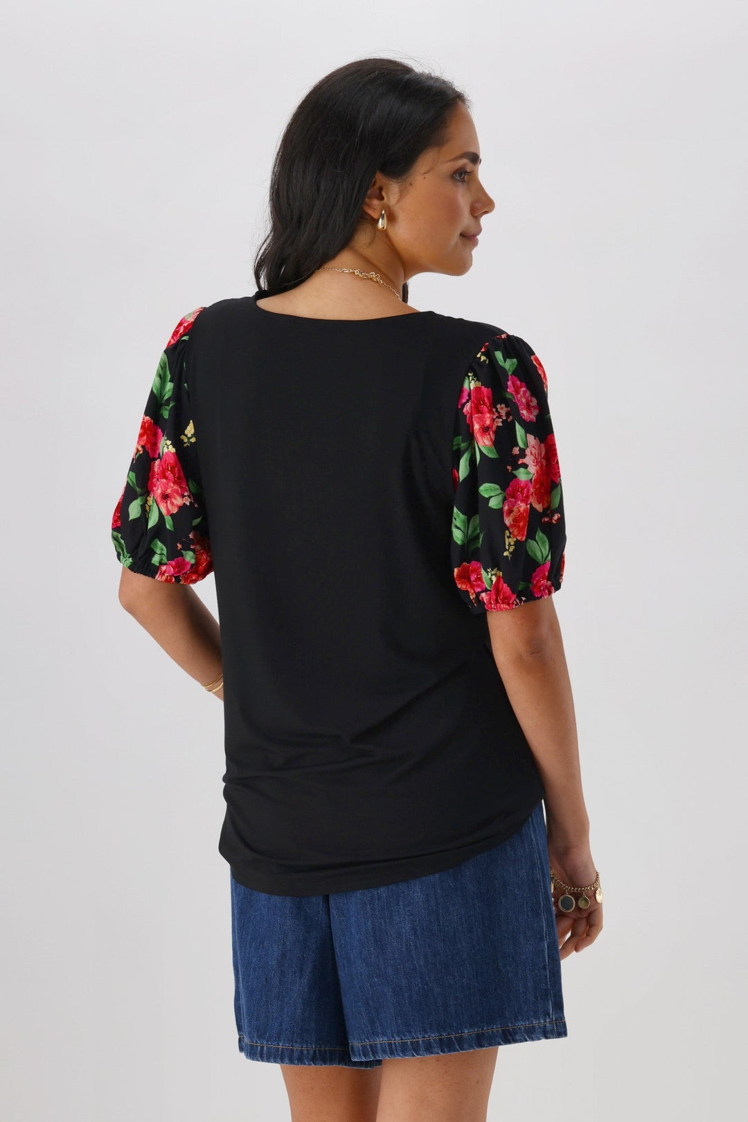 Gloss The Label Eclipse Rosewood Contrast Sleeve Top Black