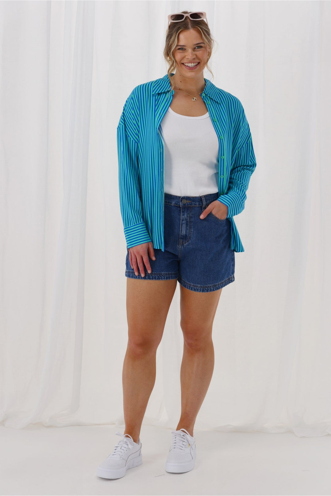Gloss The Label Eira Shirt Blue And Green Stripe