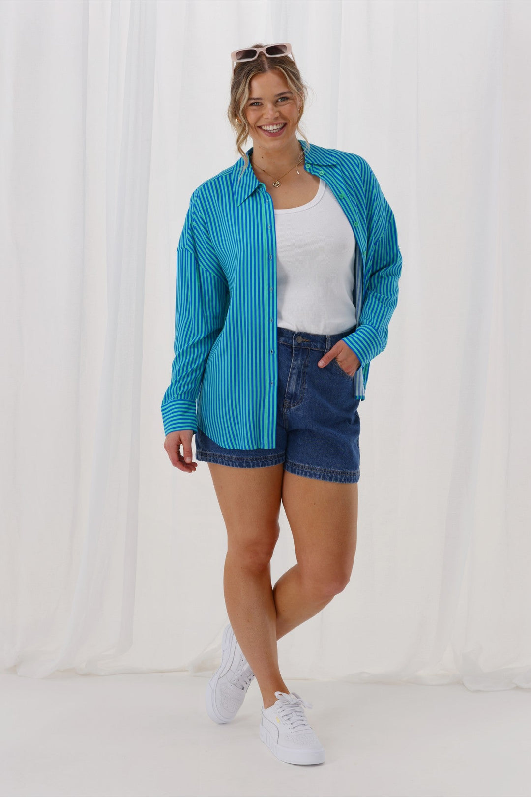 Gloss The Label Eira Shirt Blue And Green Stripe