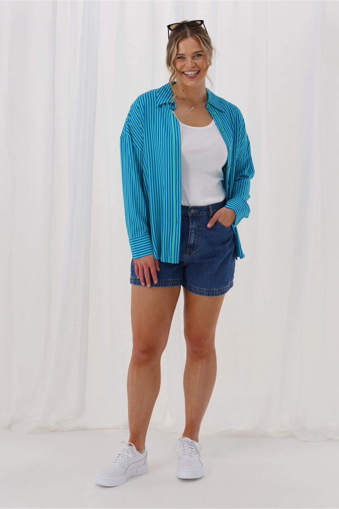 Gloss The Label Eira Shirt Blue And Green Stripe