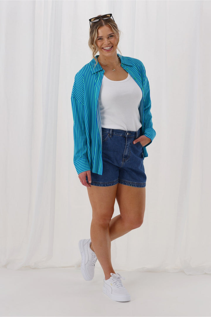 Gloss The Label Eira Shirt Blue And Green Stripe