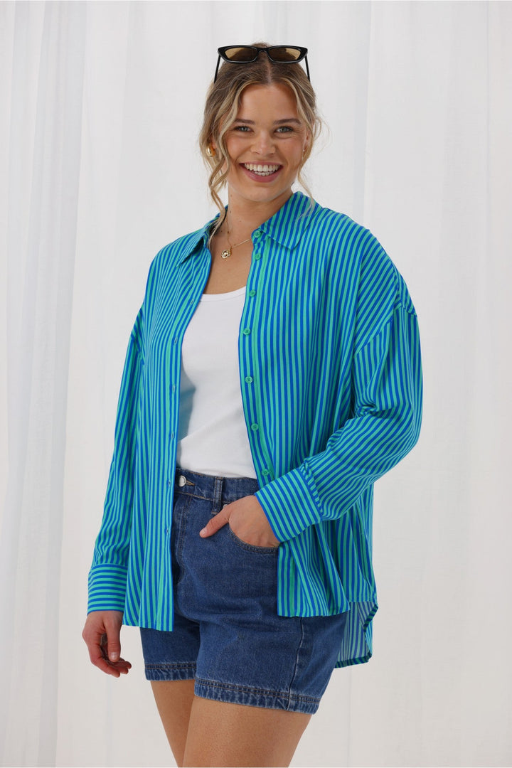 Gloss The Label Eira Shirt Blue And Green Stripe
