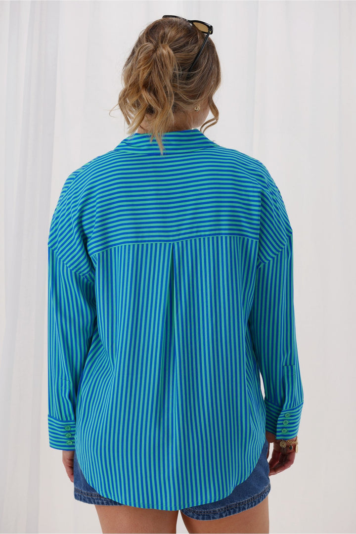 Gloss The Label Eira Shirt Blue And Green Stripe