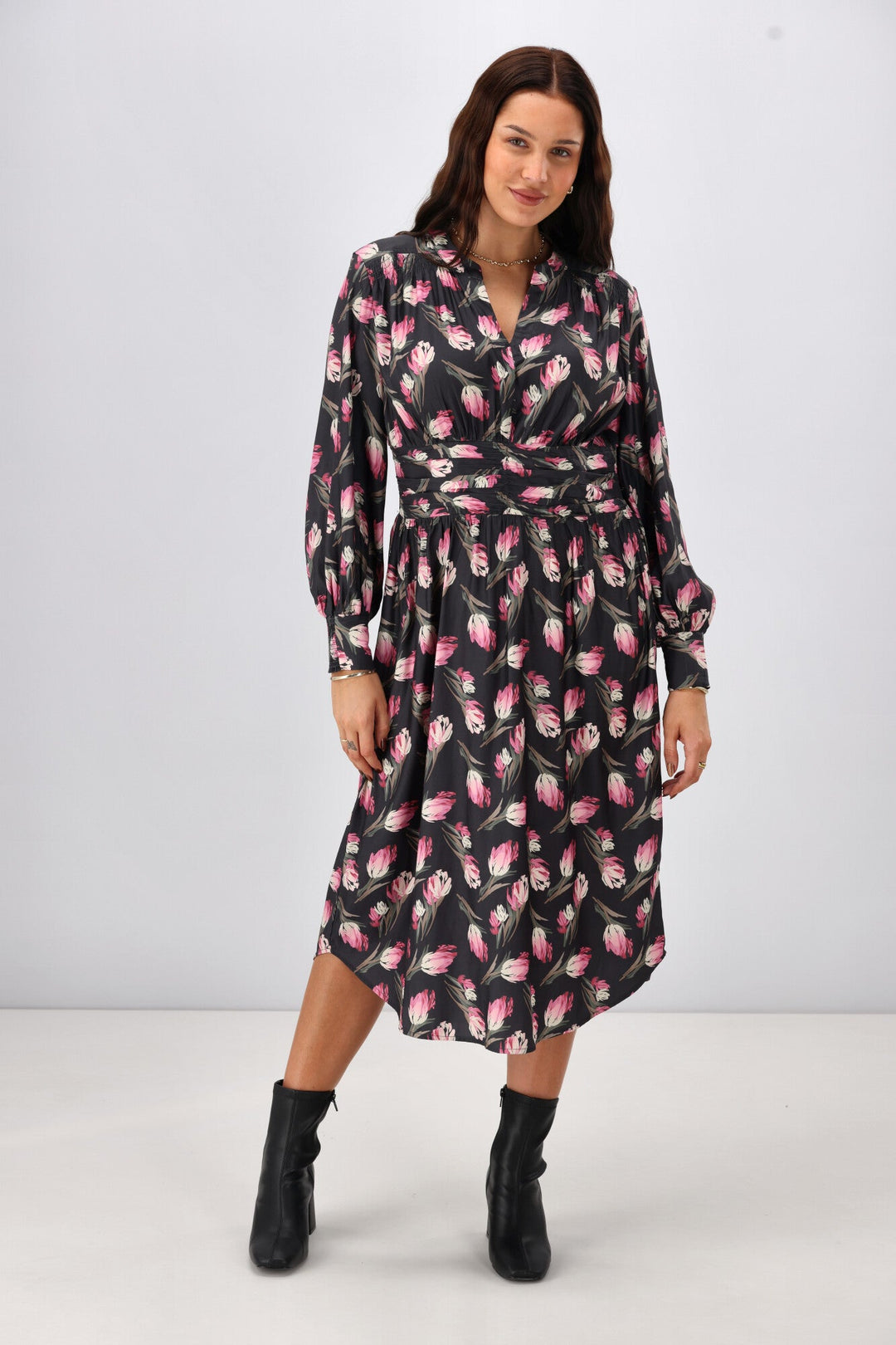 Gloss The Label Ellery Shirred Detail Dress Autumn Floral