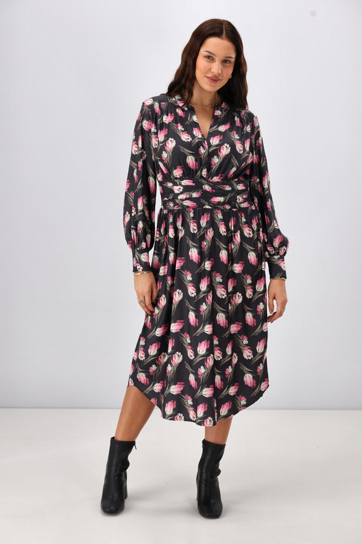 Gloss The Label Ellery Shirred Detail Dress Autumn Floral