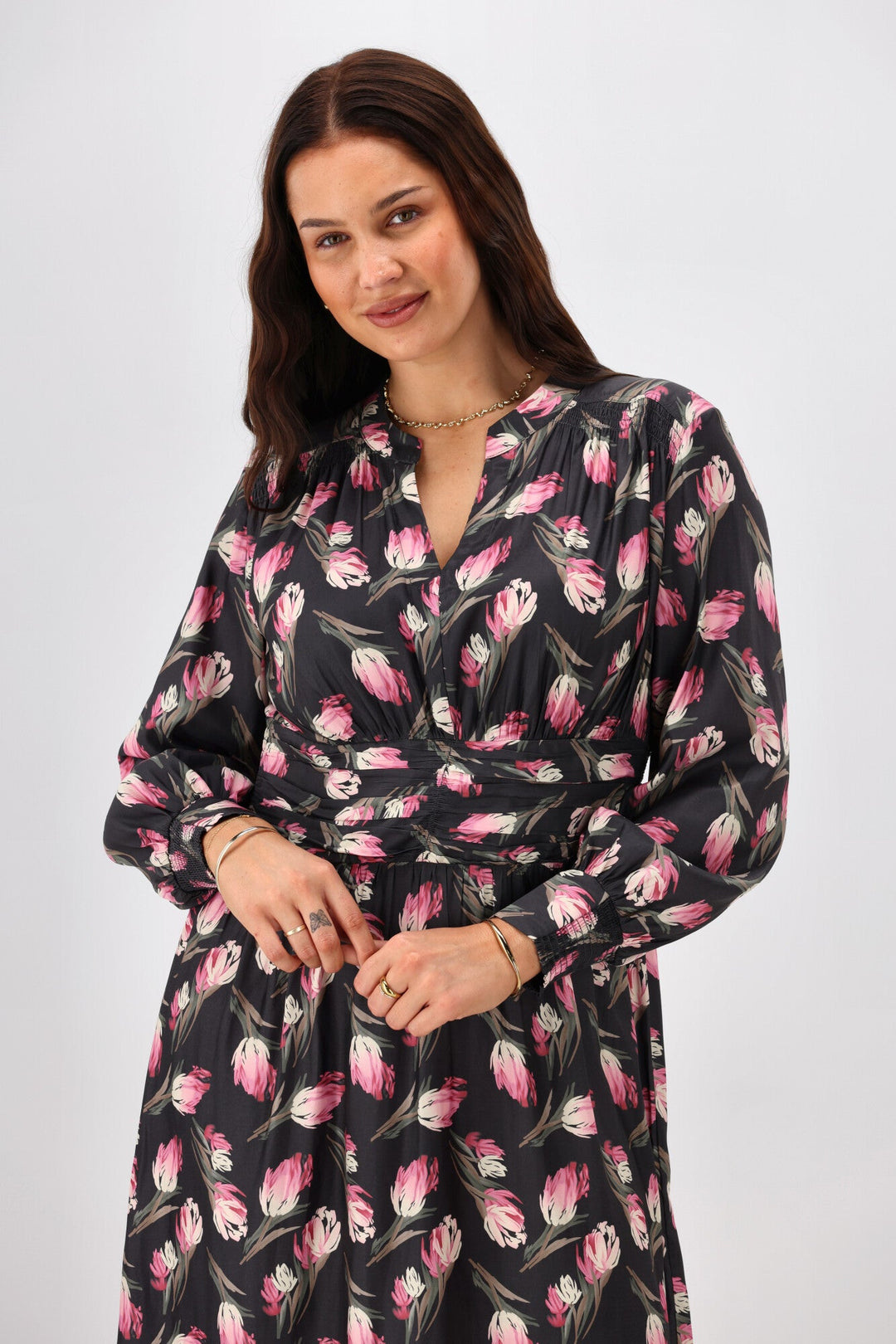 Gloss The Label Ellery Shirred Detail Dress Autumn Floral
