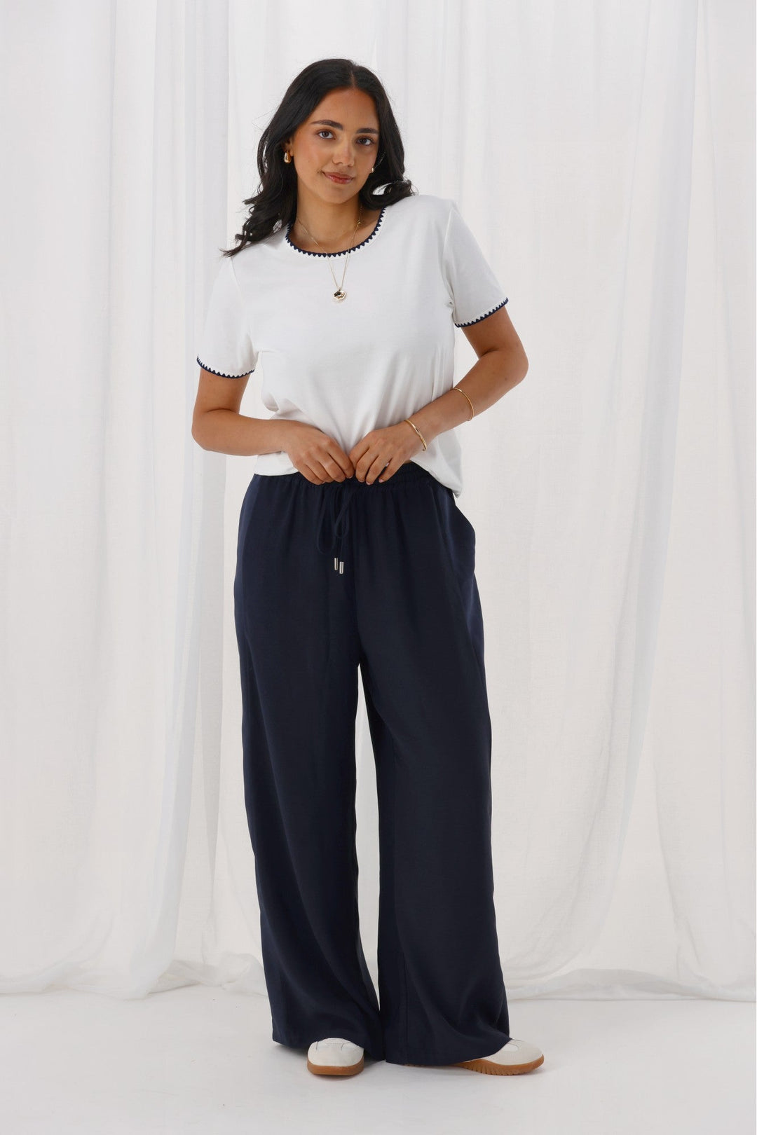 Gloss The Label Havanna Satin Stripe Pants Midnight