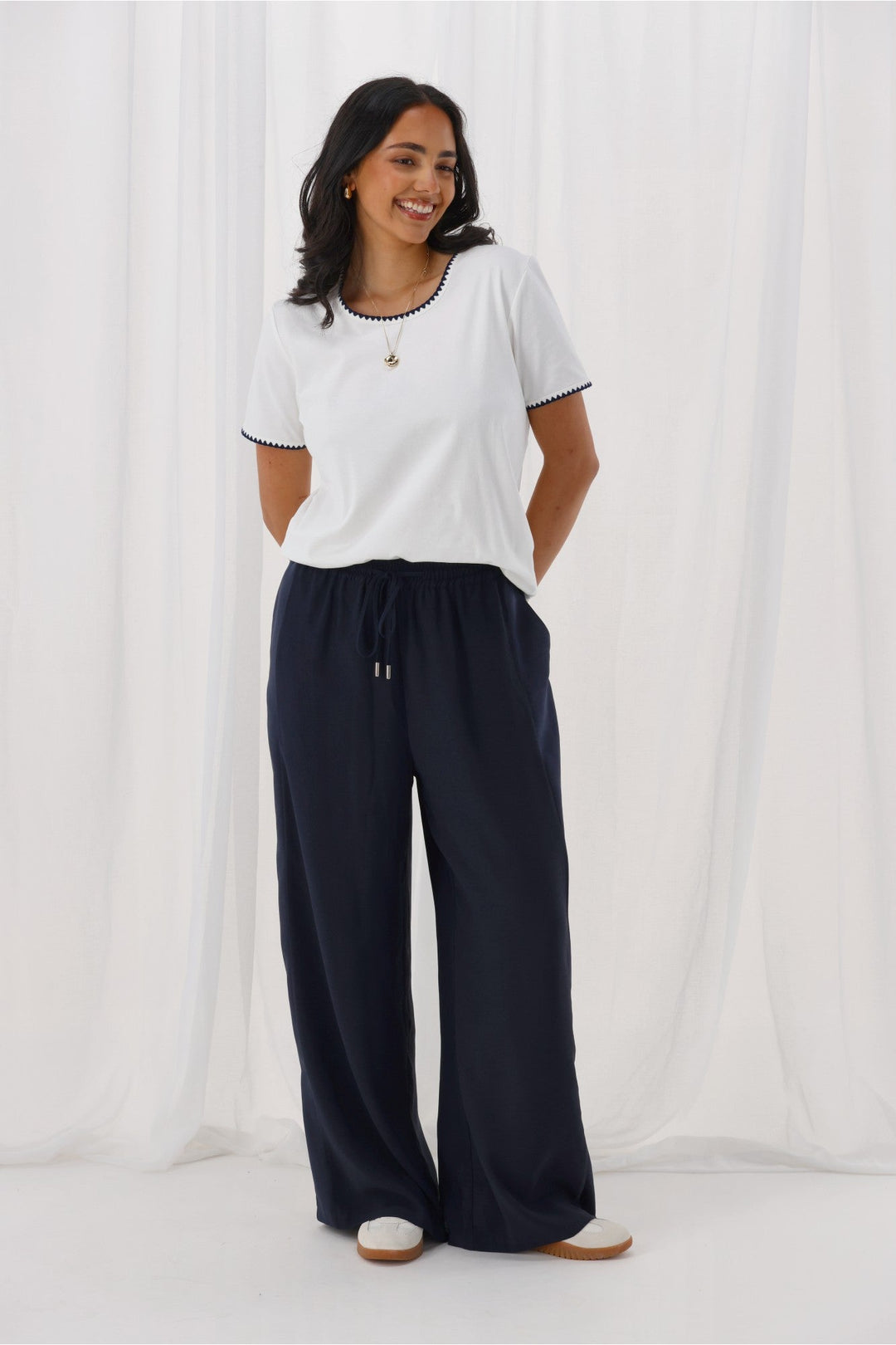 Gloss The Label Havanna Satin Stripe Pants Midnight