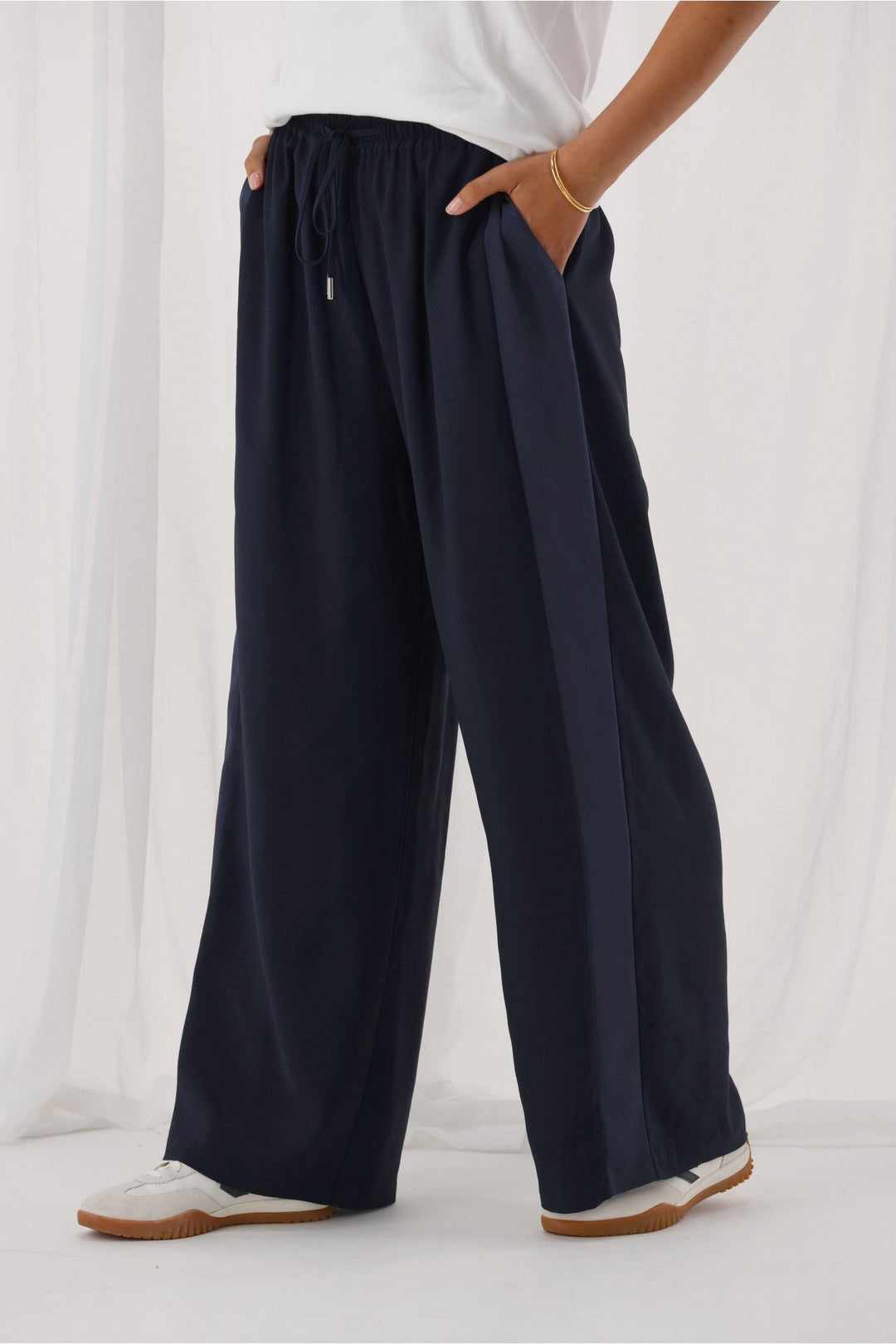 Gloss The Label Havanna Satin Stripe Pants Midnight
