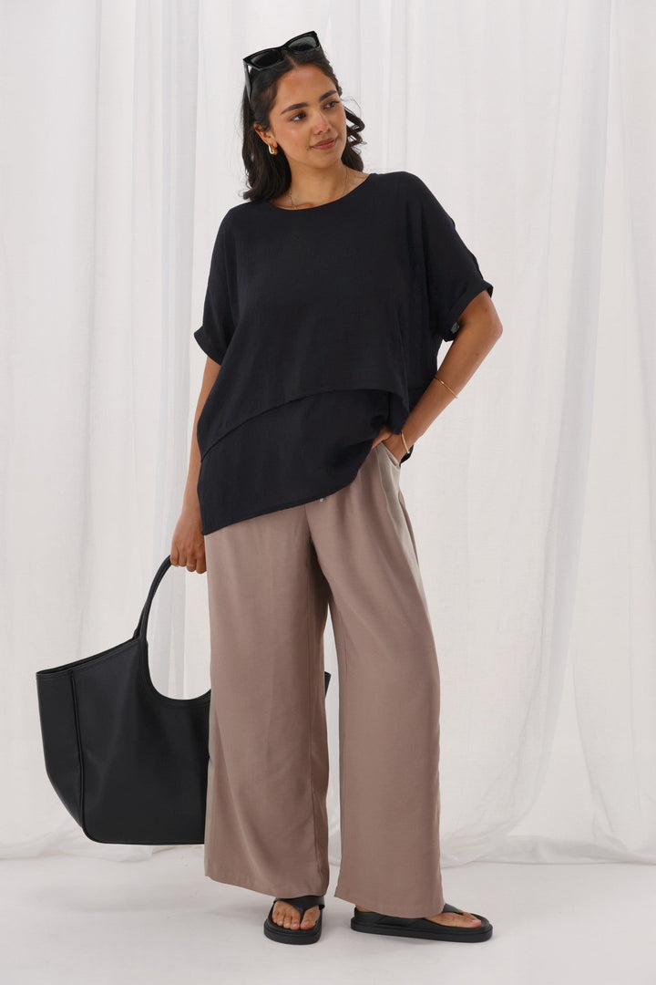 Gloss The Label Havanna Satin Stripe Pants Taupe