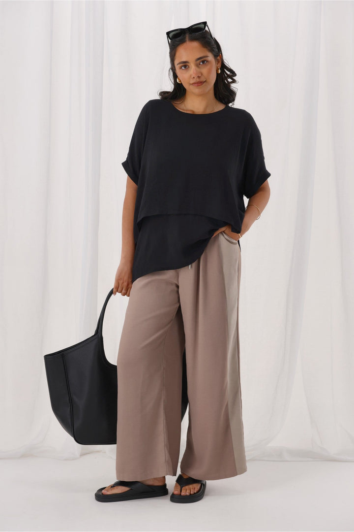 Gloss The Label Havanna Satin Stripe Pants Taupe