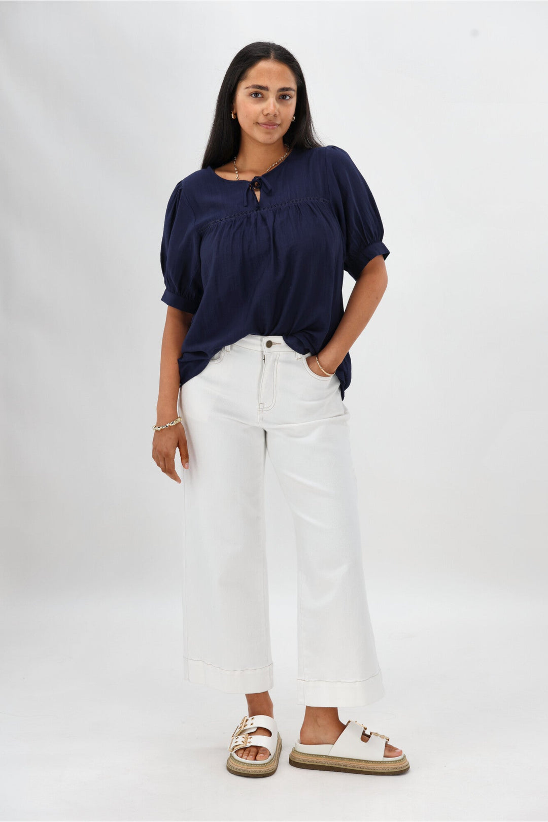 Gloss The Label Heidi Puff Sleeve Blouse Navy