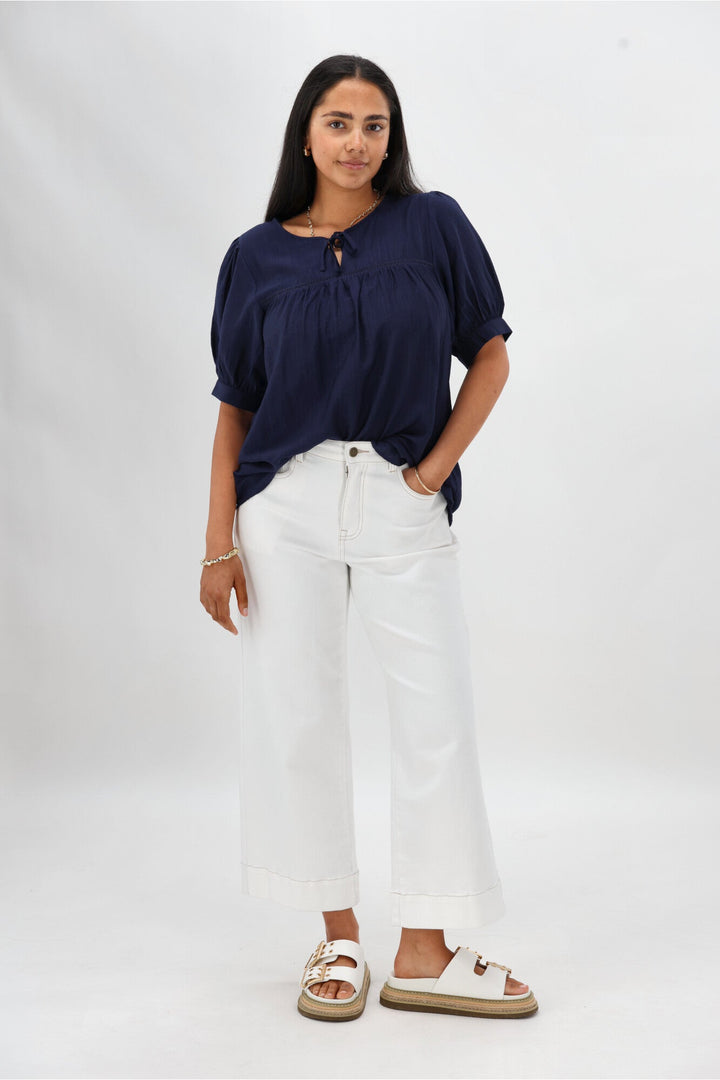 Gloss The Label Heidi Puff Sleeve Blouse Navy