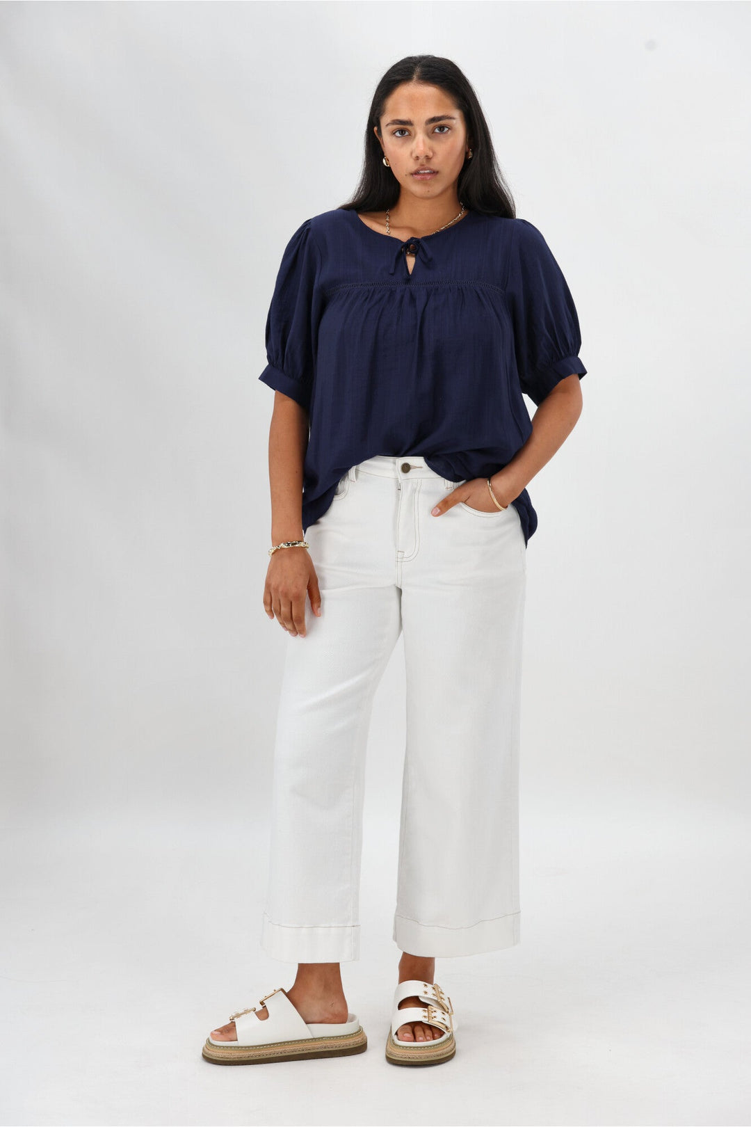 Gloss The Label Heidi Puff Sleeve Blouse Navy