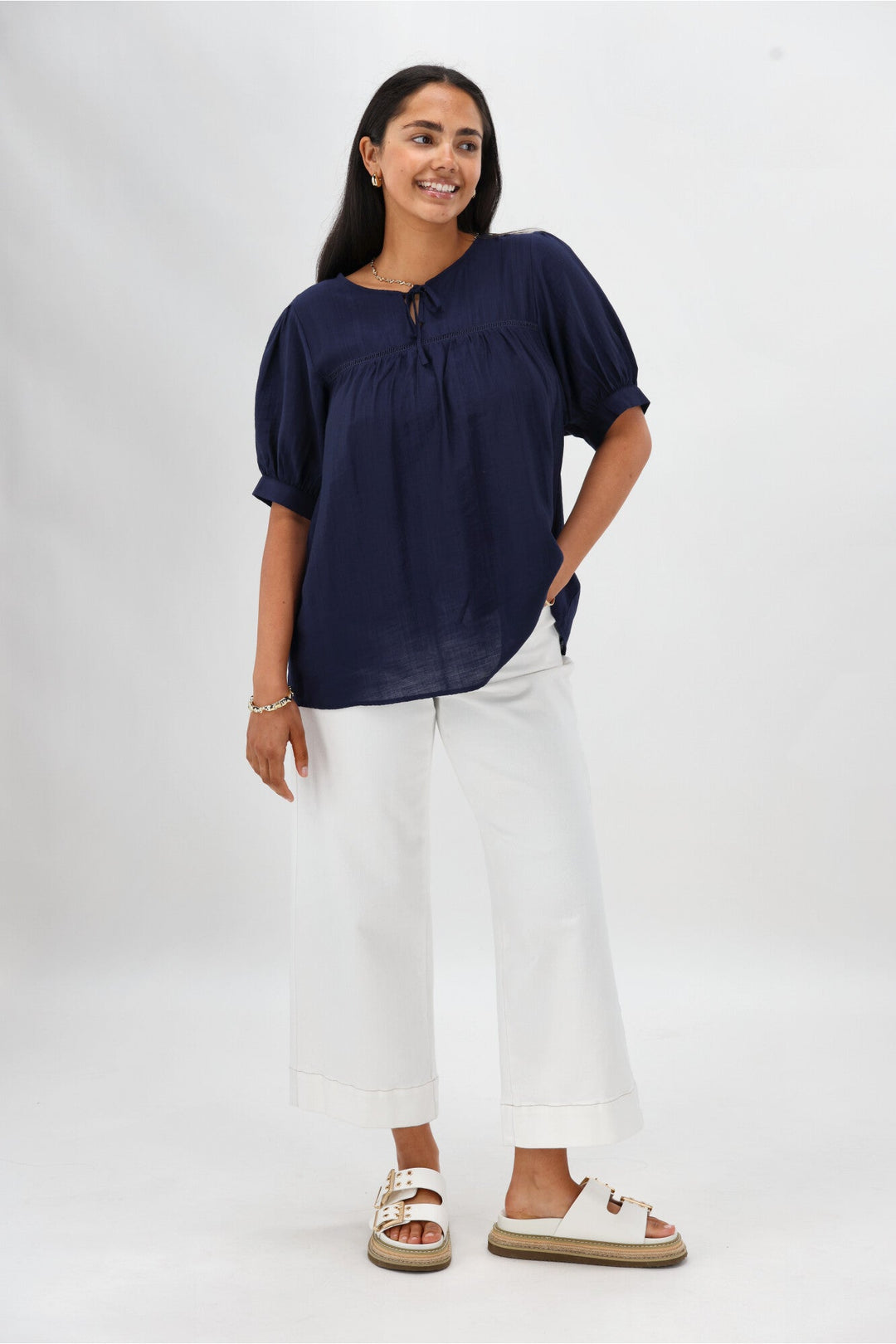 Gloss The Label Heidi Puff Sleeve Blouse Navy