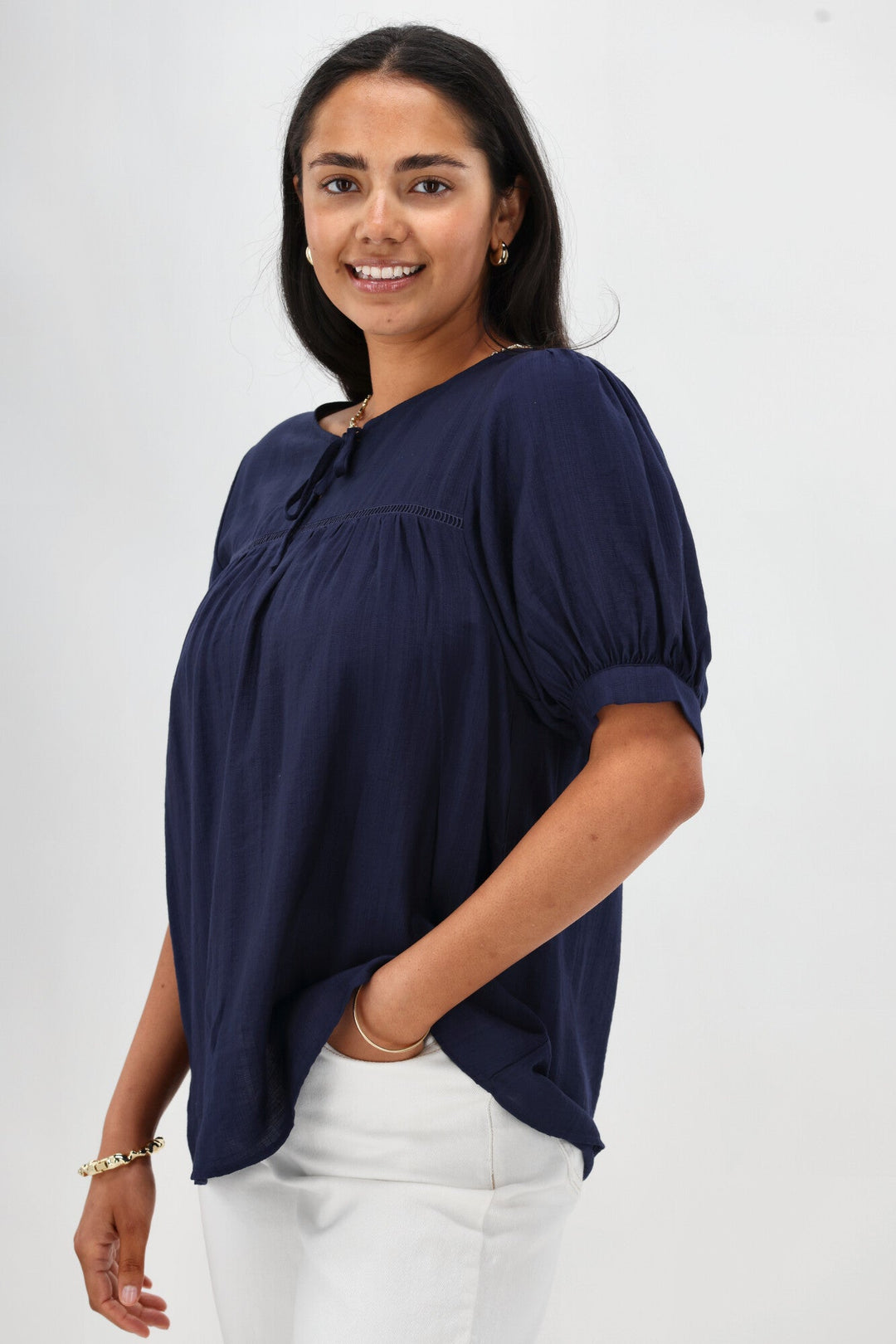 Gloss The Label Heidi Puff Sleeve Blouse Navy