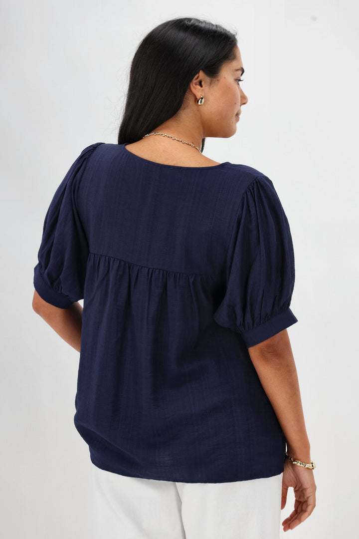 Gloss The Label Heidi Puff Sleeve Blouse Navy