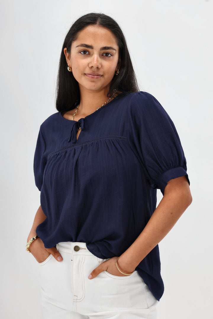 Gloss The Label Heidi Puff Sleeve Blouse Navy