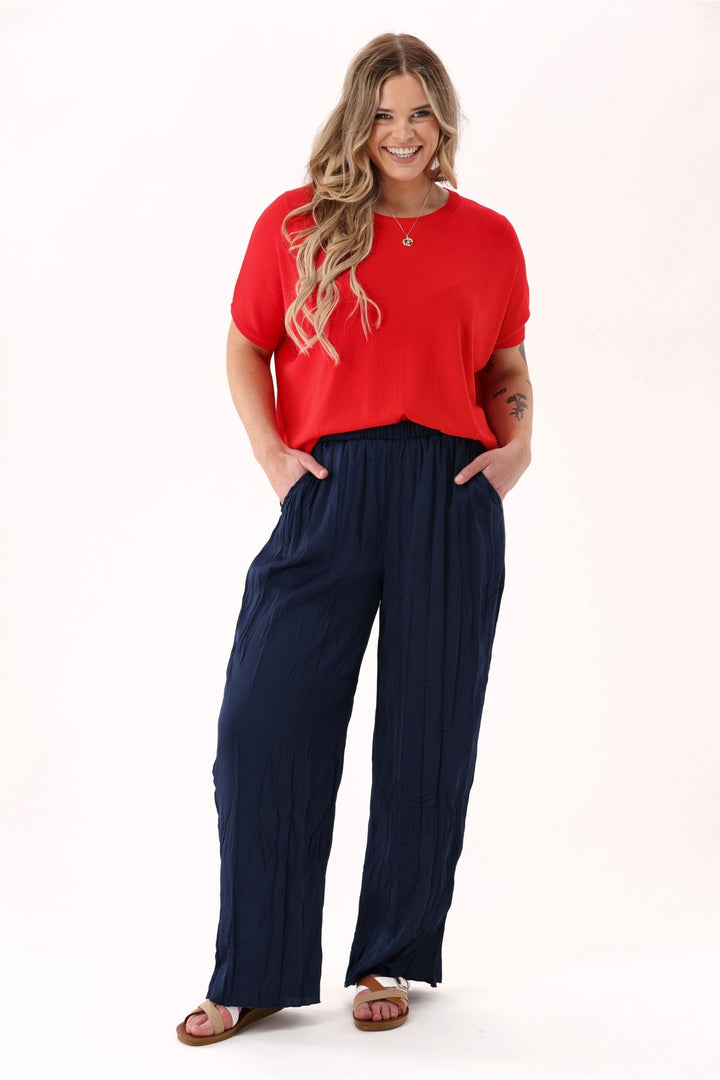 Gloss The Label Jackie Crushed Satin Pant Navy