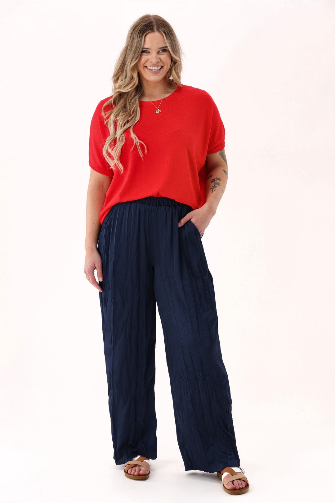 Gloss The Label Jackie Crushed Satin Pant Navy