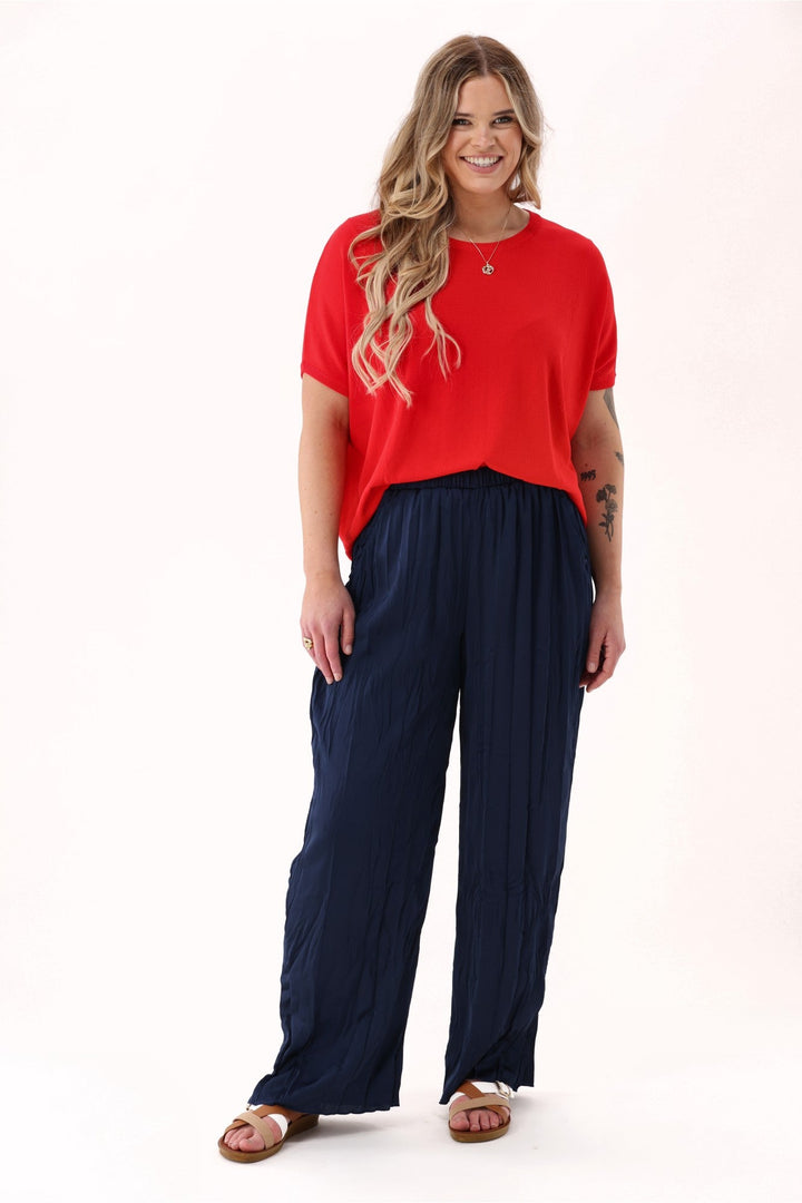 Gloss The Label Jackie Crushed Satin Pant Navy