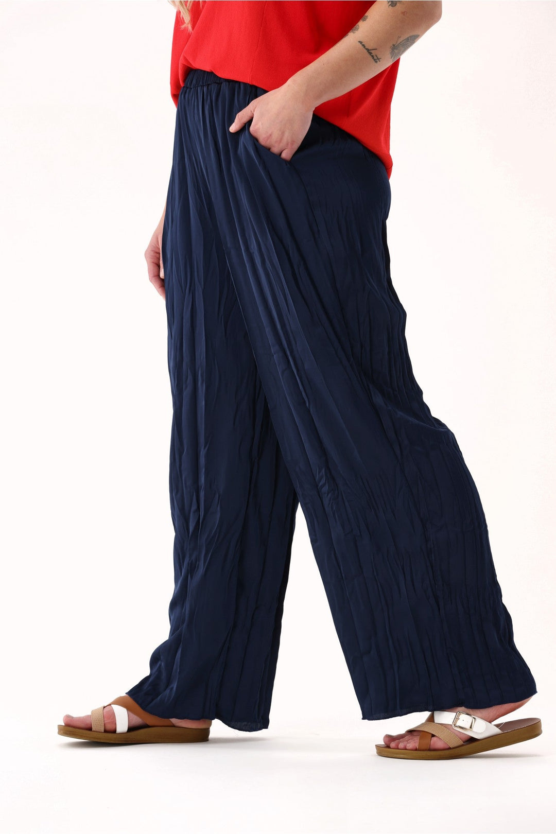 Gloss The Label Jackie Crushed Satin Pant Navy