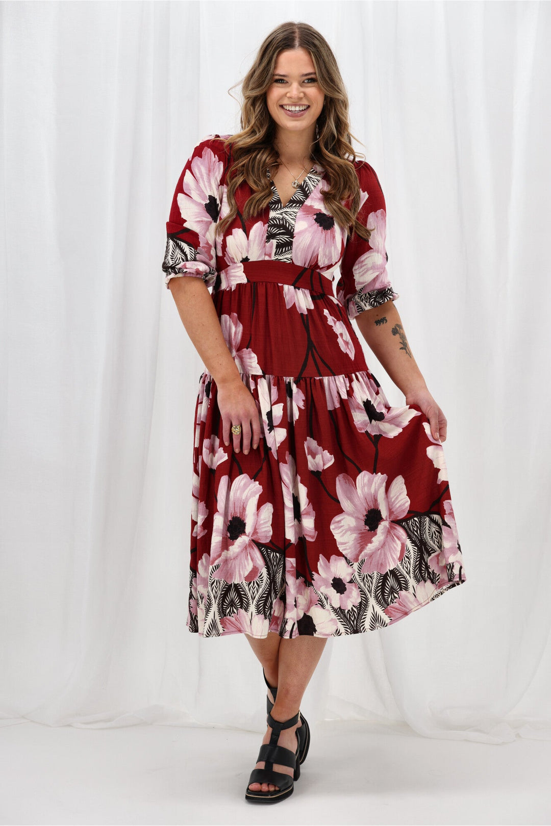 Gloss The Label Kingford Claret Print Dress