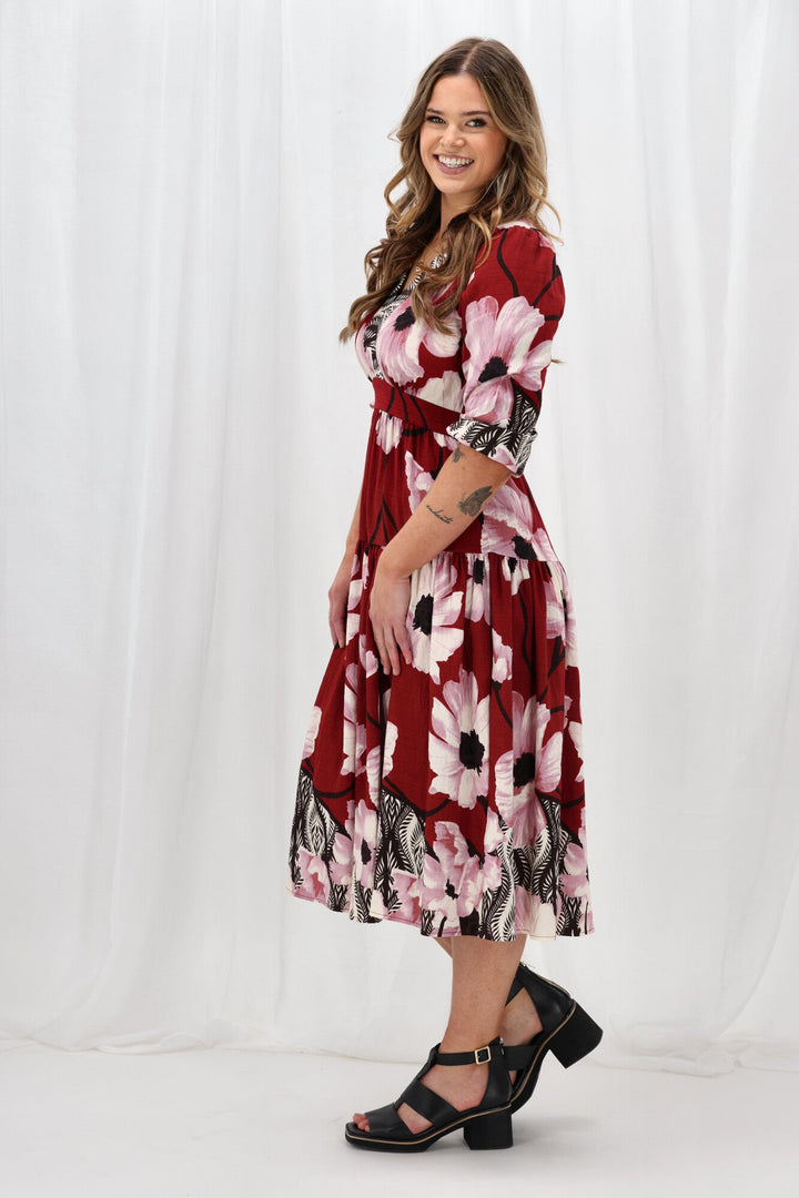 Gloss The Label Kingford Claret Print Dress