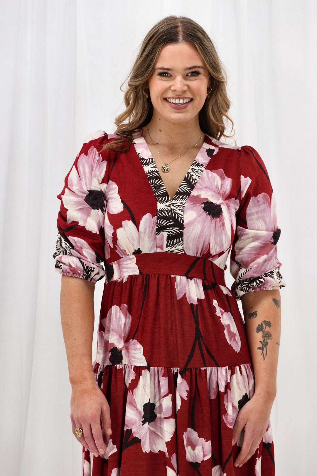 Gloss The Label Kingford Claret Print Dress
