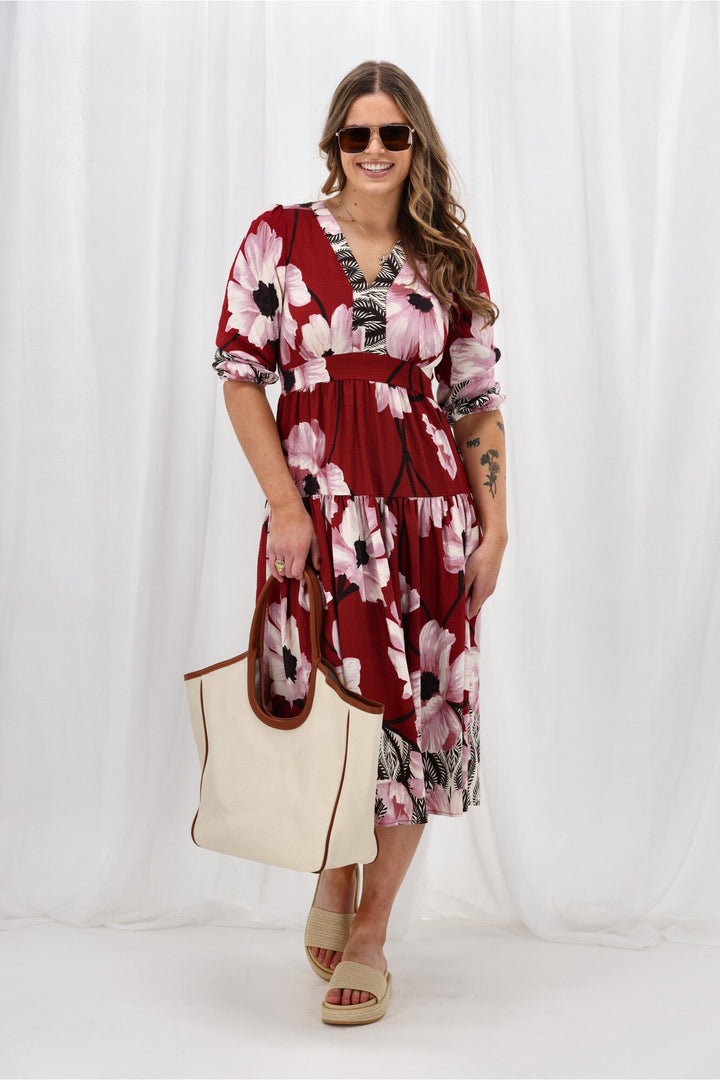 Gloss The Label Kingford Claret Print Dress