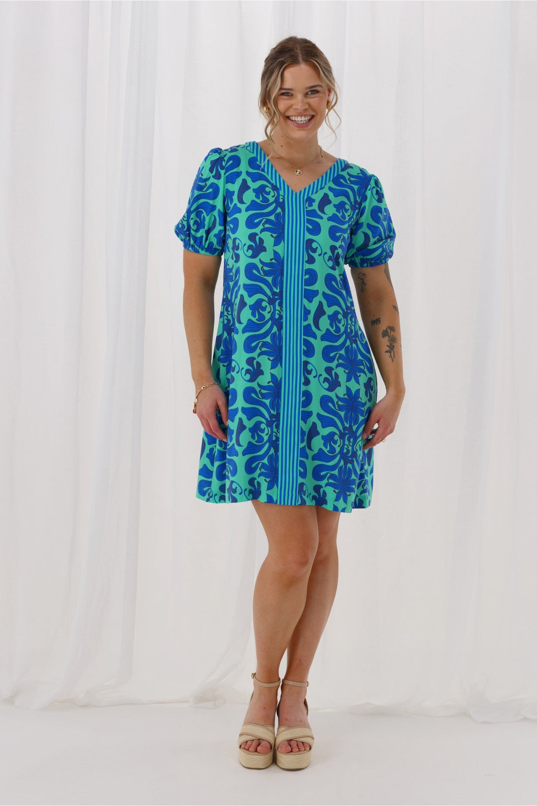 Gloss The Label Lirael Dress Blue Floral