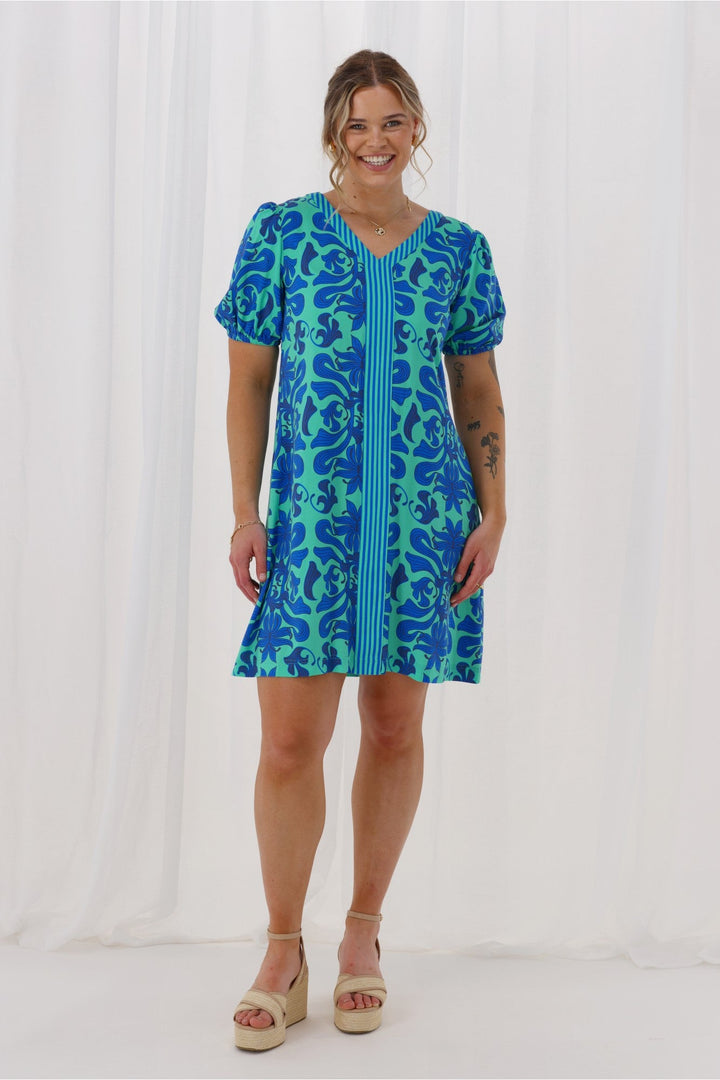 Gloss The Label Lirael Dress Blue Floral