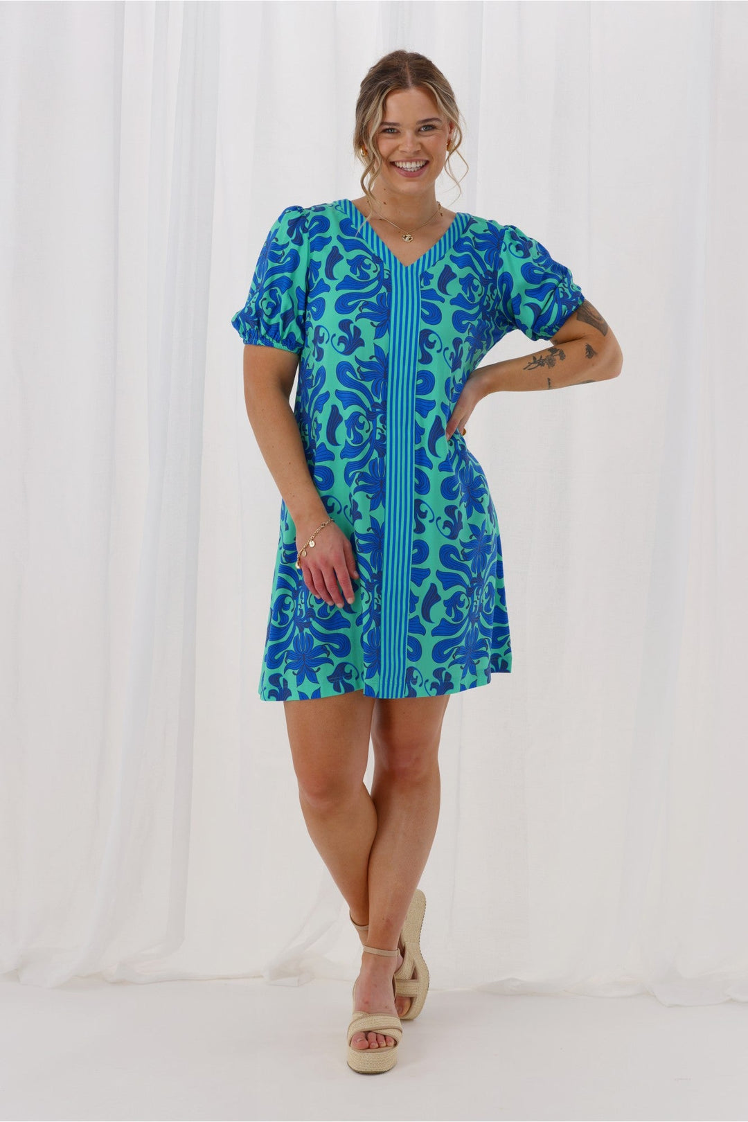 Gloss The Label Lirael Dress Blue Floral