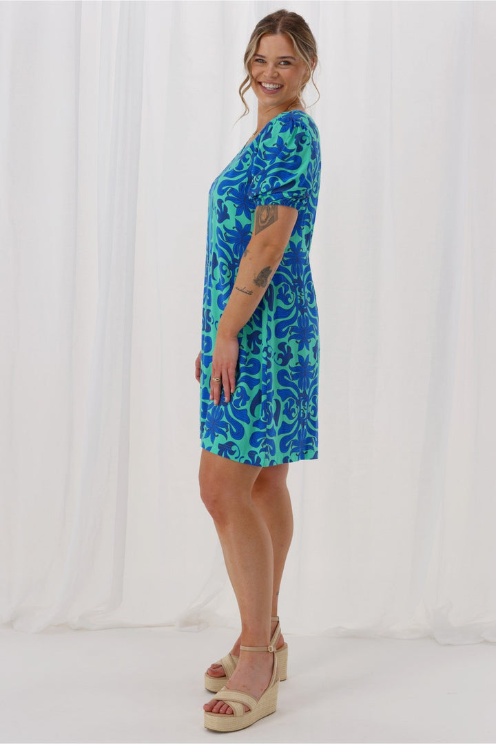 Gloss The Label Lirael Dress Blue Floral
