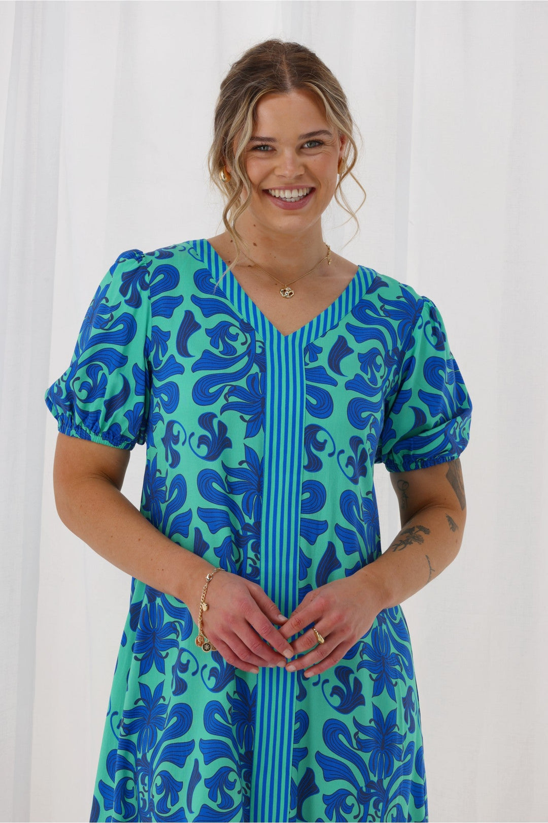 Gloss The Label Lirael Dress Blue Floral