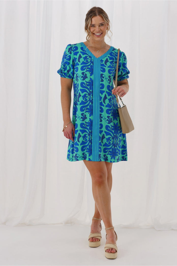 Gloss The Label Lirael Dress Blue Floral