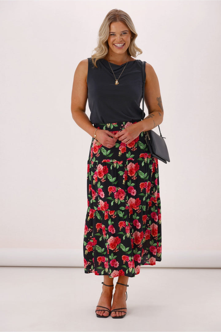 Gloss The Label Lucerne Rosewood Tiered Skirt Floral