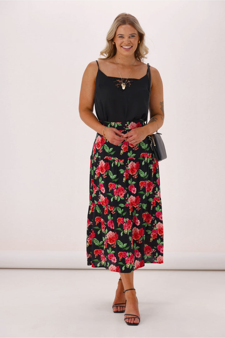 Gloss The Label Lucerne Rosewood Tiered Skirt Floral