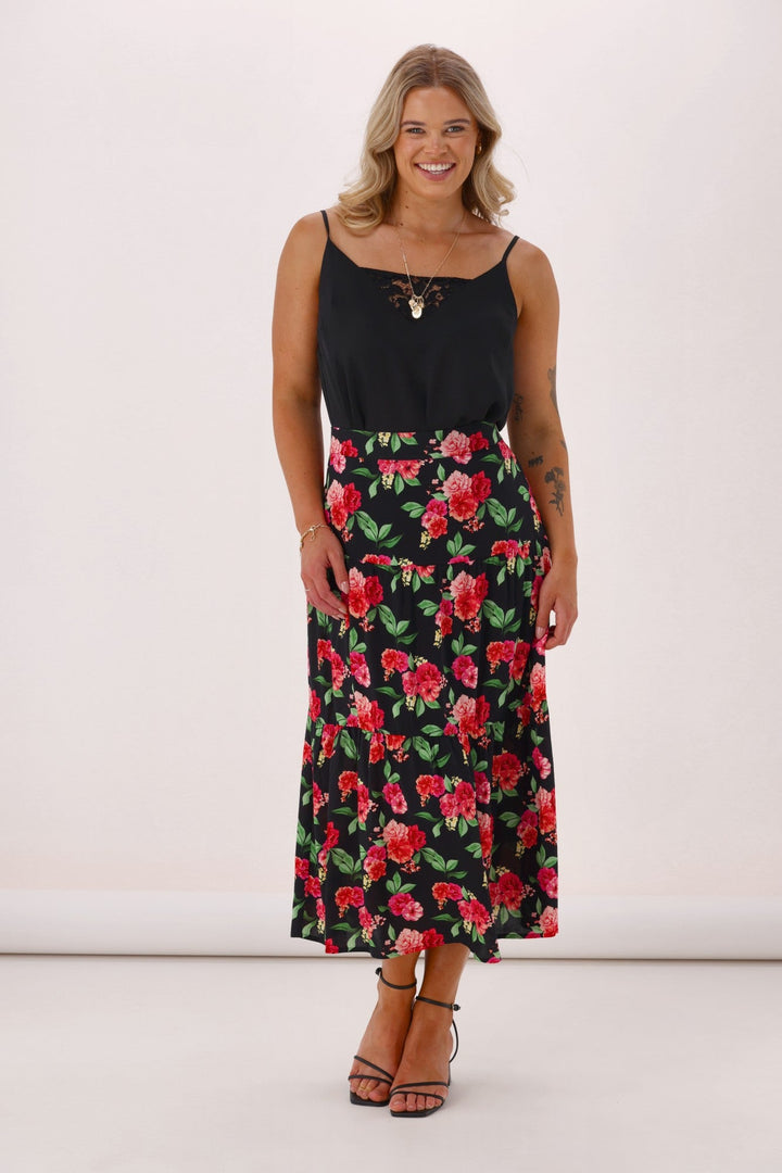 Gloss The Label Lucerne Rosewood Tiered Skirt Floral