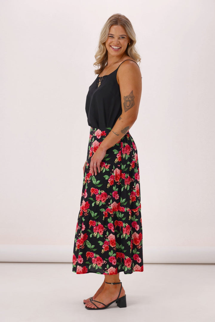 Gloss The Label Lucerne Rosewood Tiered Skirt Floral