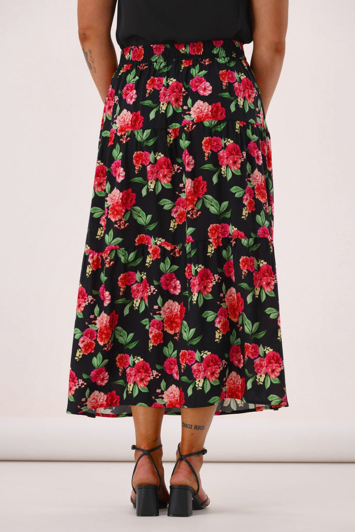 Gloss The Label Lucerne Rosewood Tiered Skirt Floral