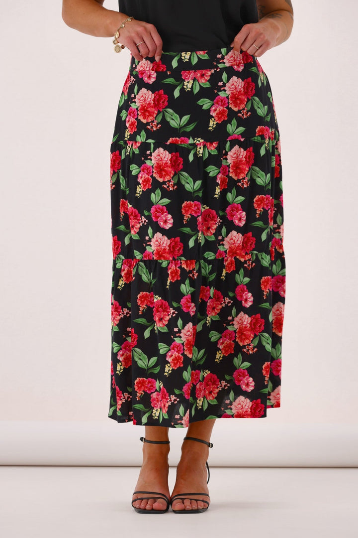 Gloss The Label Lucerne Rosewood Tiered Skirt Floral