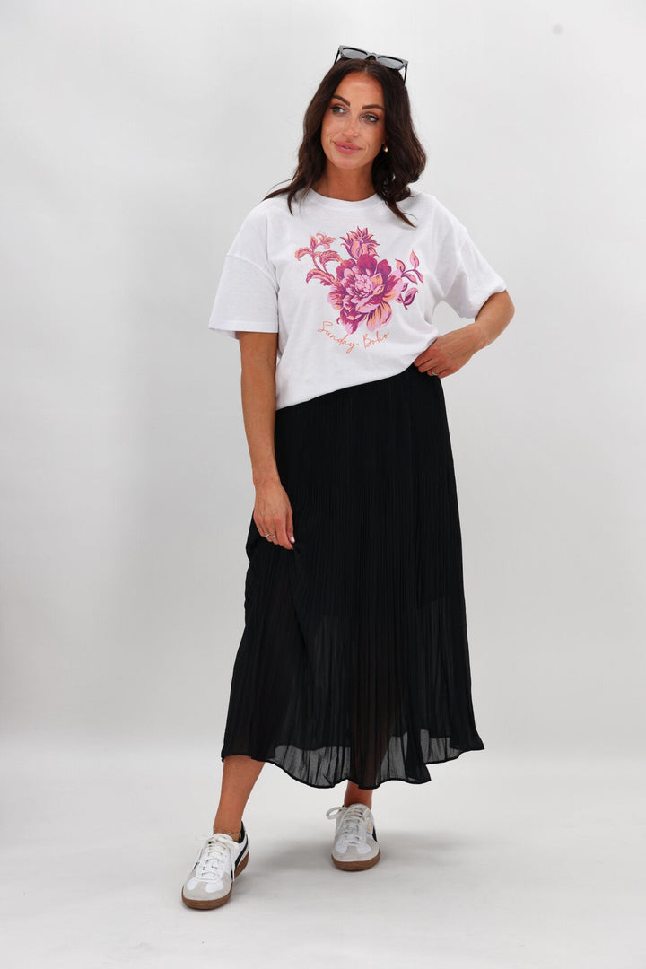 Gloss The Label Lula Variagated Pleated Skirt Black