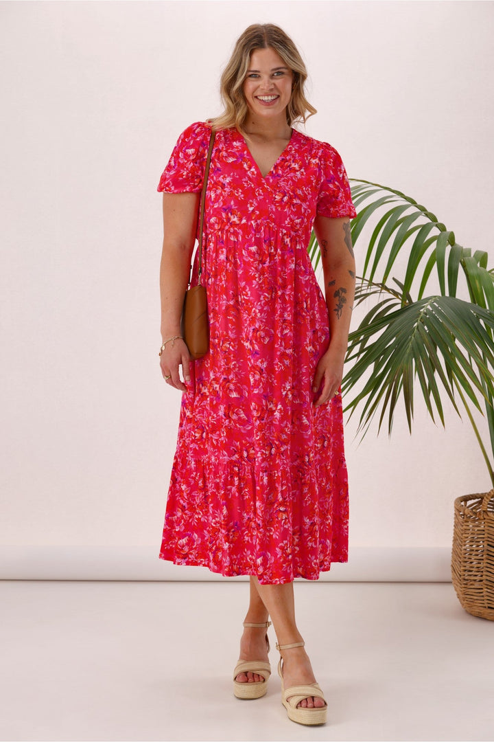 Gloss The Label Miro Dress Red Pink Floral