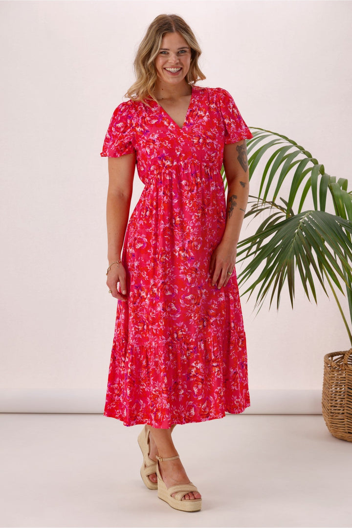 Gloss The Label Miro Dress Red Pink Floral